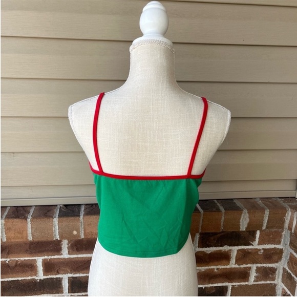 NWT Gingerbread man Christmas tank crop top green with red straps - Picture 2 of 8
